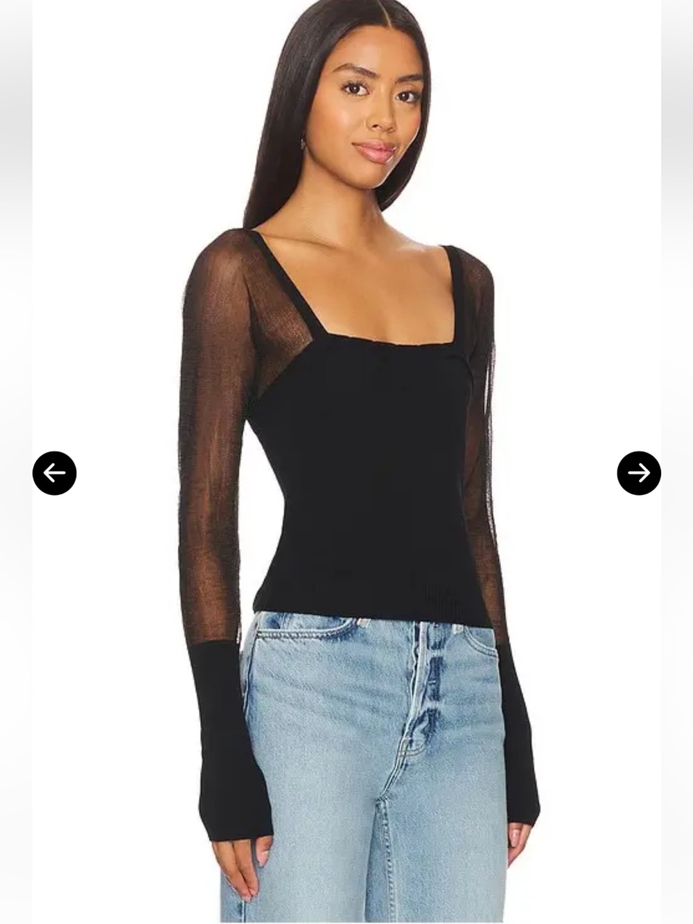 Free People x Intimately FP Night After Night Long Sleeve sheer in Black Medium - Picture 4 of 11